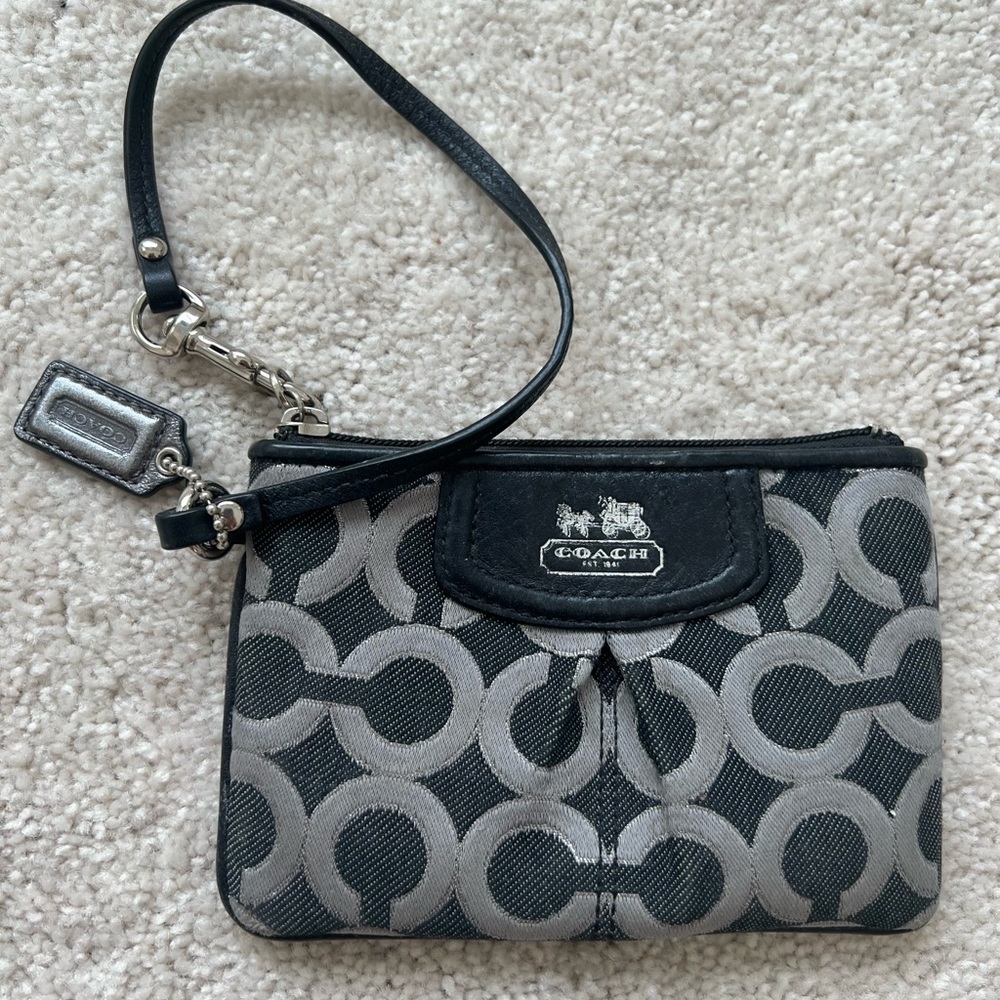 COACH Monogram Grey Pouch/Card Holder and wristlet with wrist strap